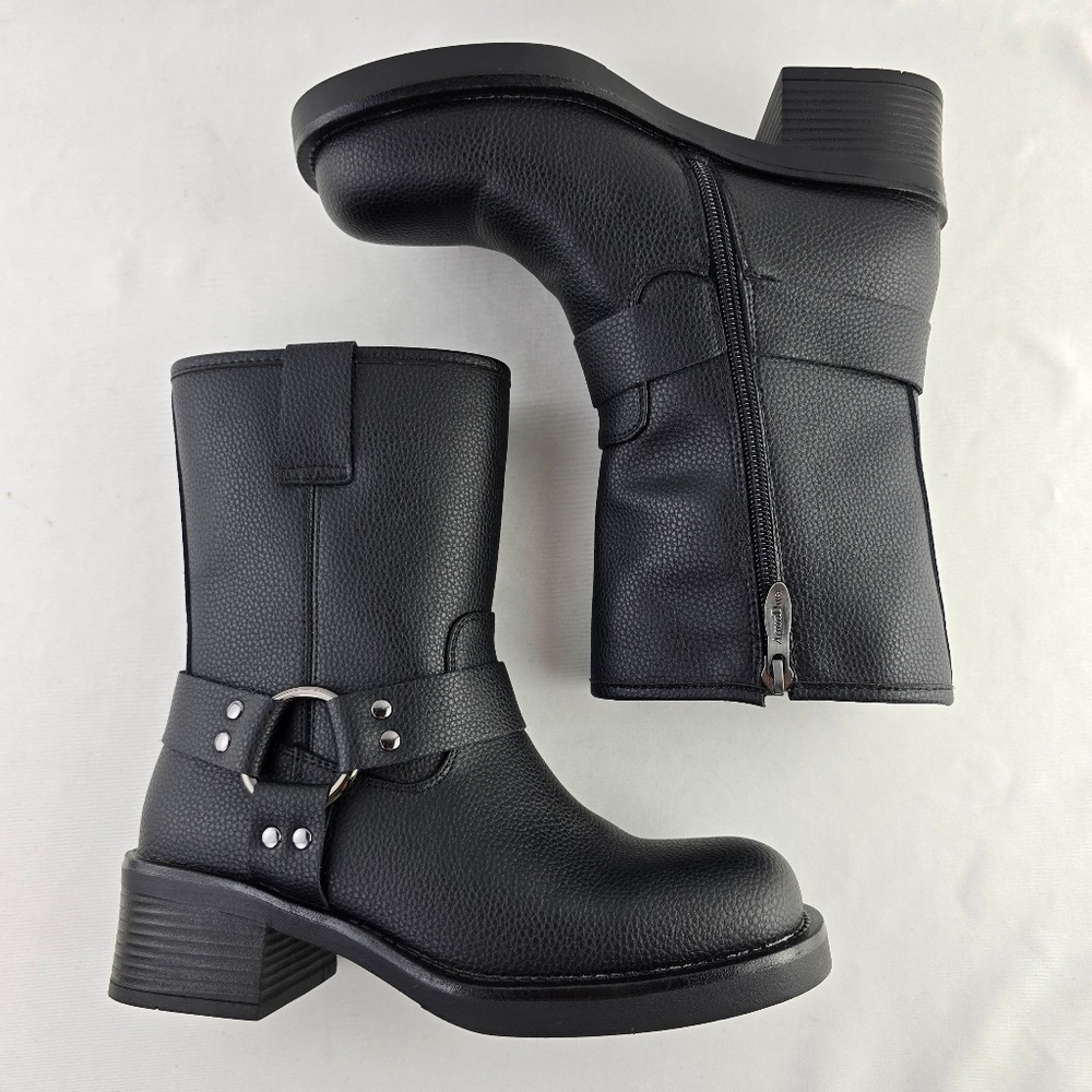 NWT Aqua Diva Women's Waterproof Leather Harness Moto Boot Lined Black 6 - Picture 4 of 16